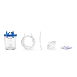 Pack Vaso recolector monopaciente de 800ml ,filtro y tubos para aspirador de secreciones Flaem