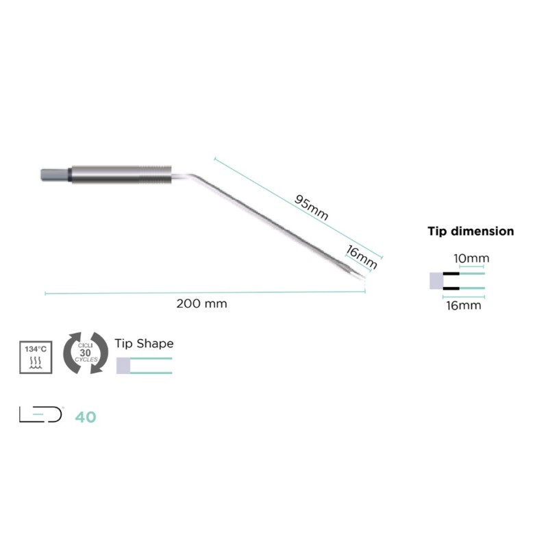 Electrodo bipolar de 20 cm angulado para electrobisturí Led Spa