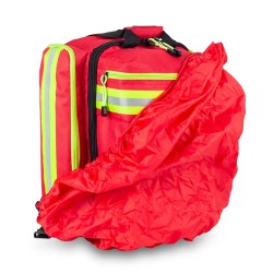 Mochila de primera intervención EMS rojo y fluor con funda impermeable