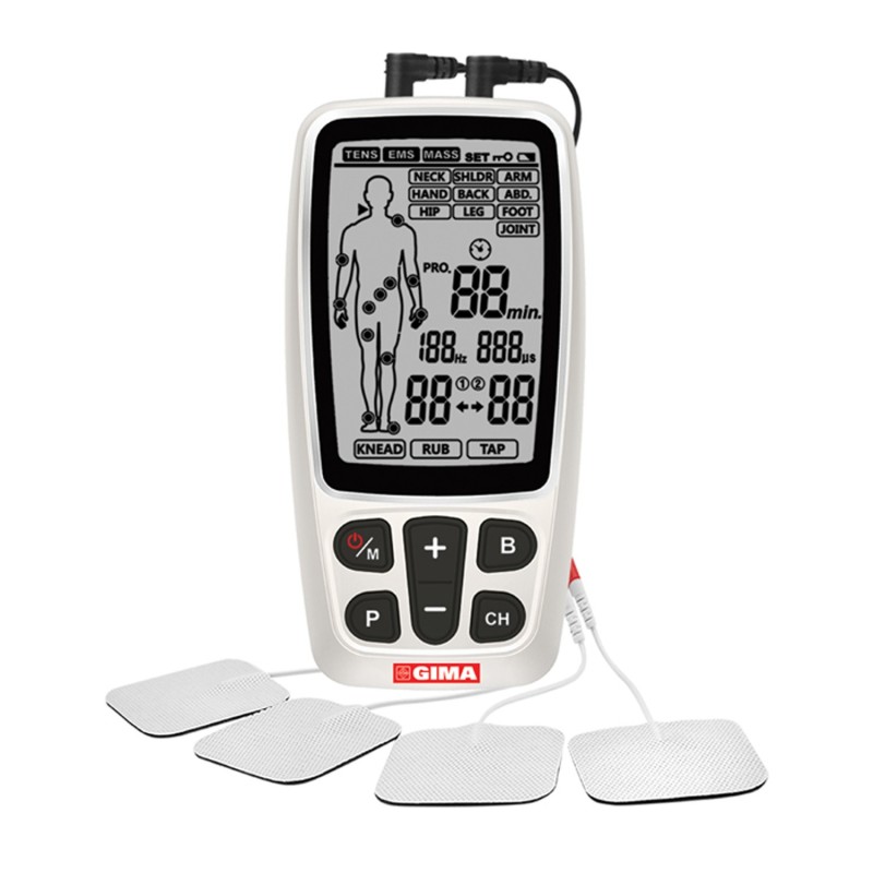 Electroestimulador 3 en 1: Tens, EMS y masaje (2 canales)